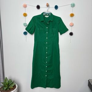 Boden Green Button Up Linen Blend Dress